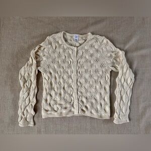 Melrose and Market Beige Cream Open-Knit Button Cotton Cardigan Sweater, Size S